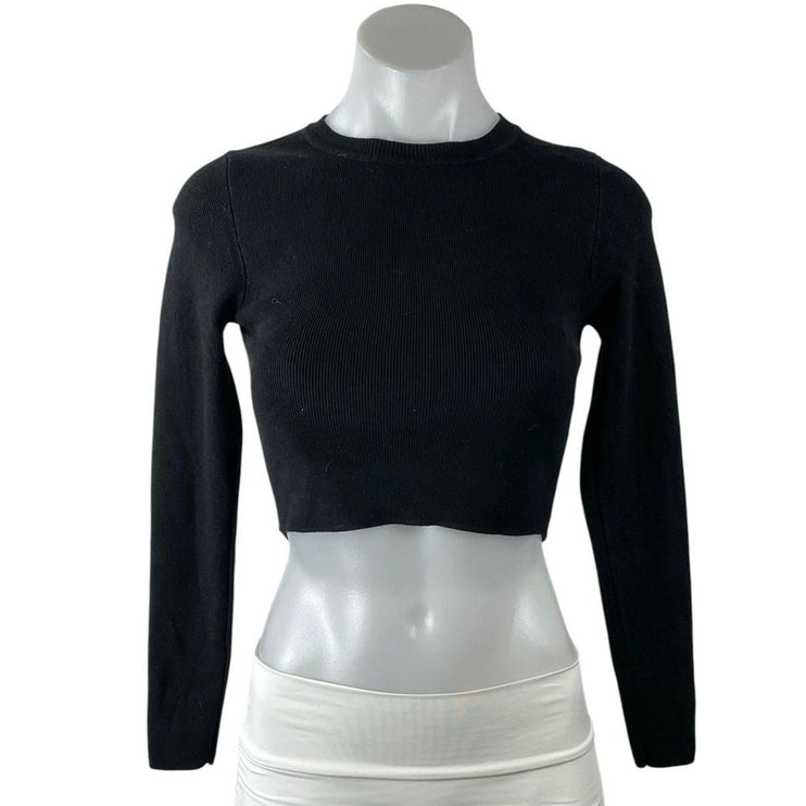 Zara Women's Black Ribbed Knit Crew Neck Sculpt Sweater Pullover Crop Top Size S