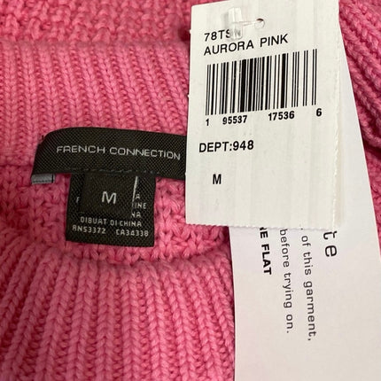 NEW French Connection Aurora Pink Chunky Knit Short Sleeve Crop Sweater Top Sz M