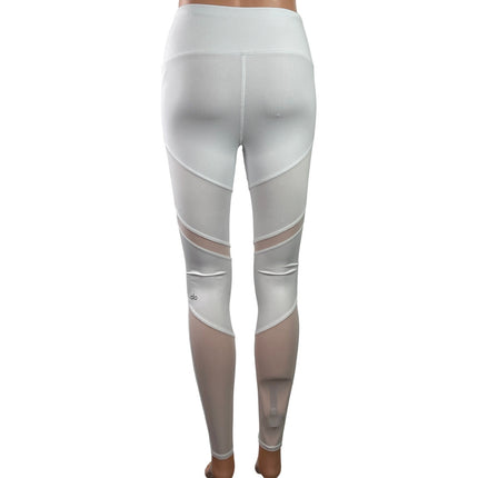 Alo Yoga Sheila White High Rise Mesh Workout Athletic Leggings Pants Size XXS