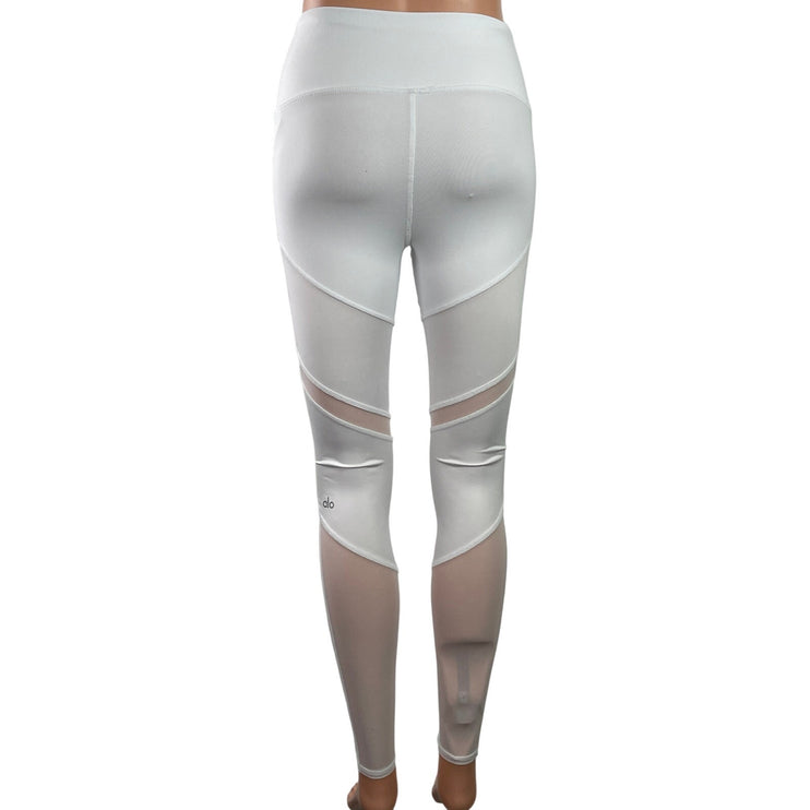 Alo Yoga Sheila White High Rise Mesh Workout Athletic Leggings Pants Size XXS