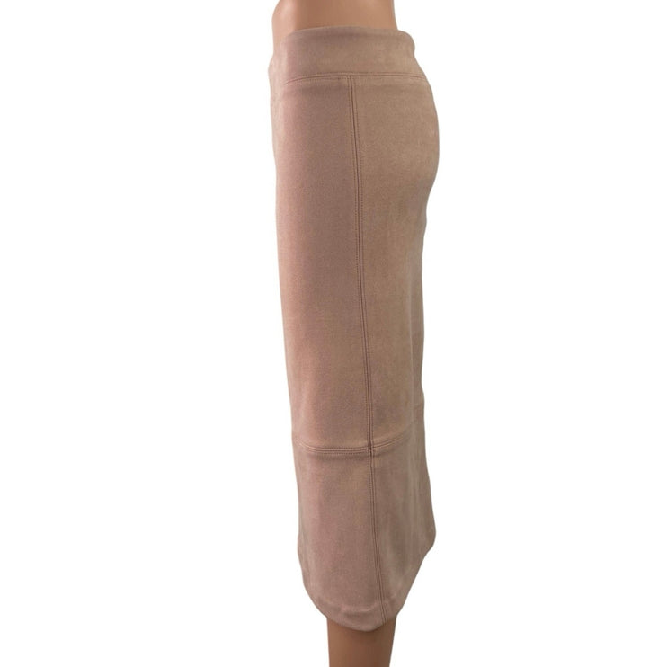 Anthropologie Beige Faux Suede High Waist Slit Straight Pencil Midi Skirt Size S