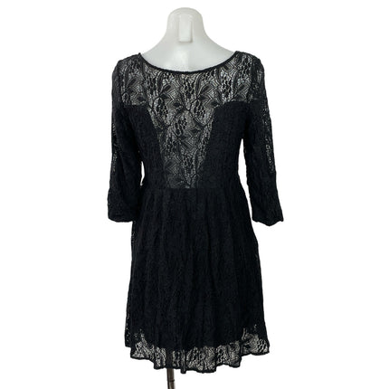Free People Black Floral Lace 3/4 Sleeve Overlay Fit & Flare Mini Dress Size S