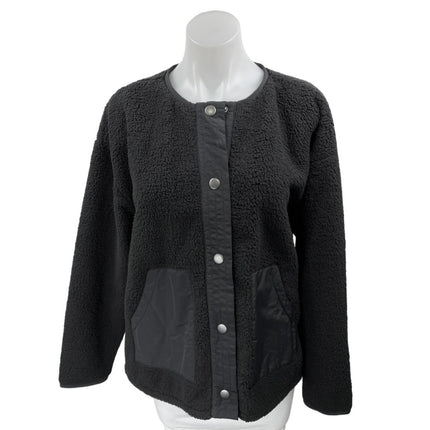 J.Crew Black Faux Shearling Teddy Sherpa Button Down Pockets Sweater Jacket Sz L
