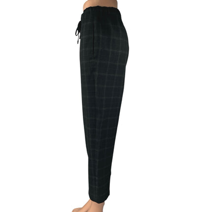 Aritzia The Group Babaton Black Plaid Tartan Straight Cropped Trousers Pants XS