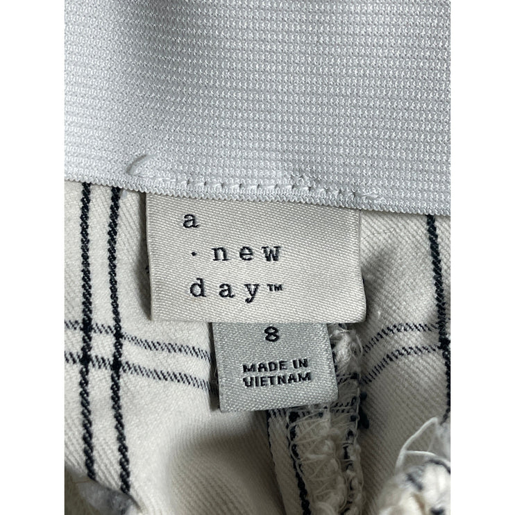 A New Day Women's White Plaid High Rise Flared Cropped Trousers Pants Size 8