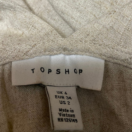Topshop Women's Beige Linen Tie Strap Sleeveless Button Cami Tank Top Size 2