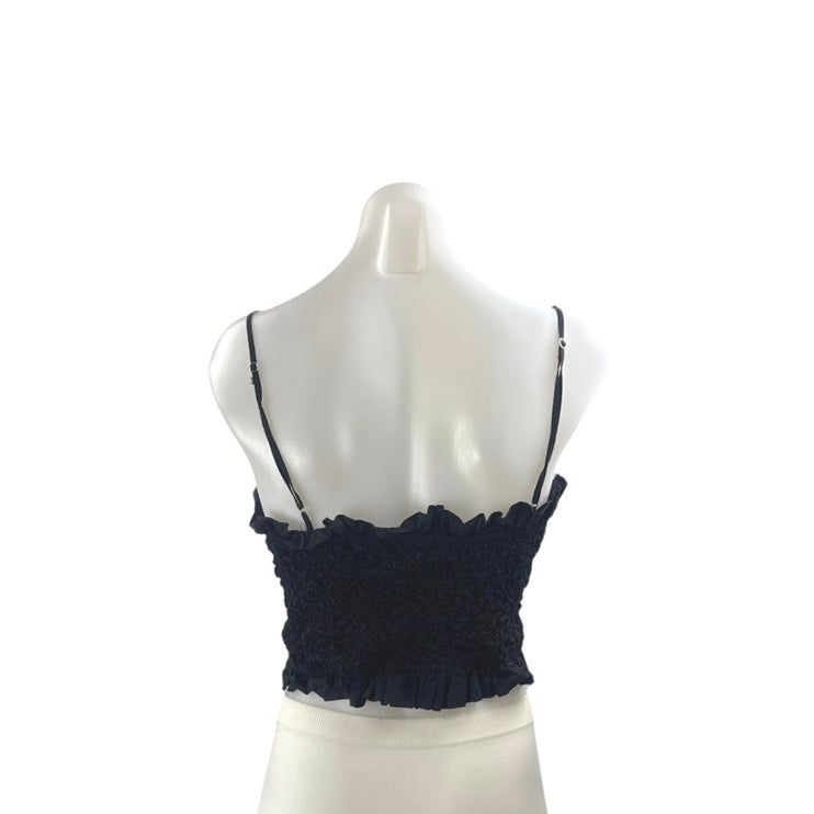 Zara Women's Black Ruffles Smocked Strappy Bustier Corset Crop Cami Tank Top L