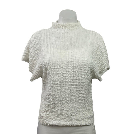 Zara Women's Light Gray Short Sleeve Gauze Cotton Mock Neck Blouse Top Size S