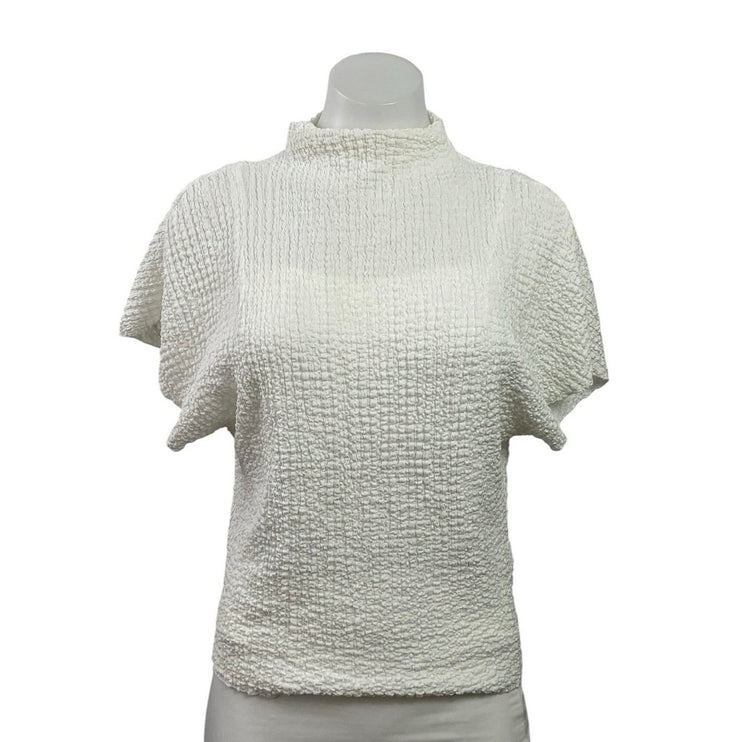 Zara Women's Light Gray Short Sleeve Gauze Cotton Mock Neck Blouse Top Size S