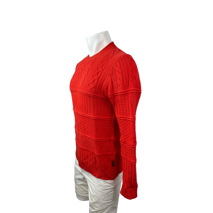Ted Baker Men's Red Cable Knit Long Sleeve Crew Neck Cozy Sweater Top Size S