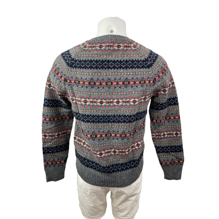 J.Crew Men's Gray Fair Isle 100% Lambs Wool Crew Neck Long Sleeve Sweater Size S
