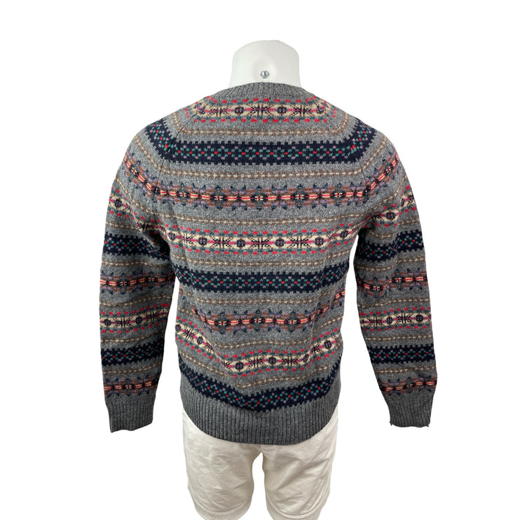 J.Crew Men's Gray Fair Isle 100% Lambs Wool Crew Neck Long Sleeve Sweater Size S