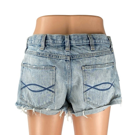 Abercrombie & Fitch Women's Blue High Waist Distressed Patcworks Denim Shorts 6