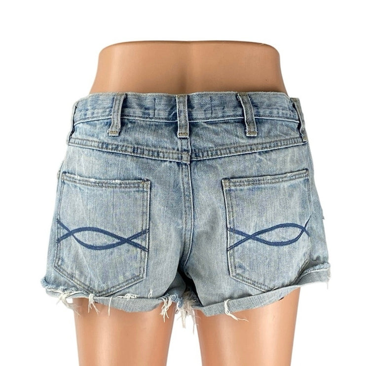 Abercrombie & Fitch Women's Blue High Waist Distressed Patcworks Denim Shorts 6