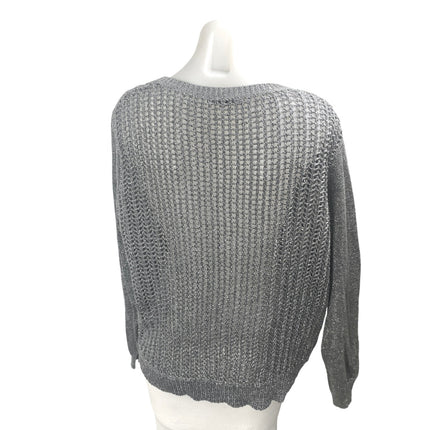 Kenneth Cole Women's Gray Metallic Open Knit Long Sleeve Cover Up Sweater Top L