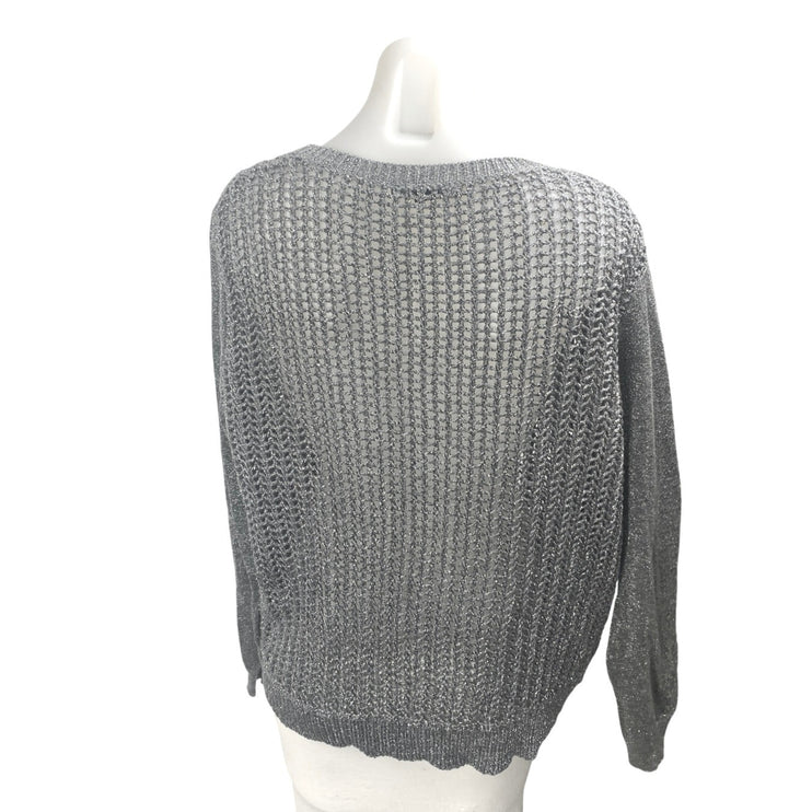 Kenneth Cole Women's Gray Metallic Open Knit Long Sleeve Cover Up Sweater Top L