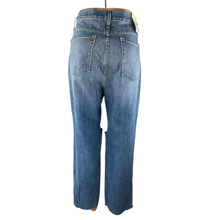 NEW Alice + Olivia Womens Blue Distressed High Rise Straight Denim Jeans Size 30