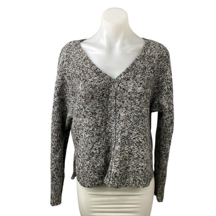 Lucky Brand Women's Gray V-neck  Long Dolman Sleeve Crop Knit Sweater Top Sz XS