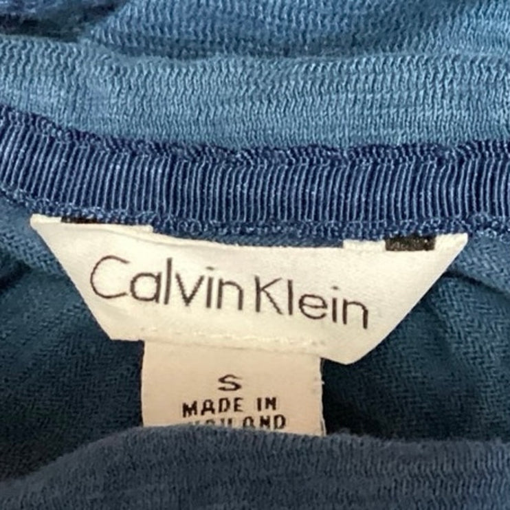 Calvin Klein Blue Cotton Knit V-neck Casual Long Sleeve Pullover T Shirt Top S