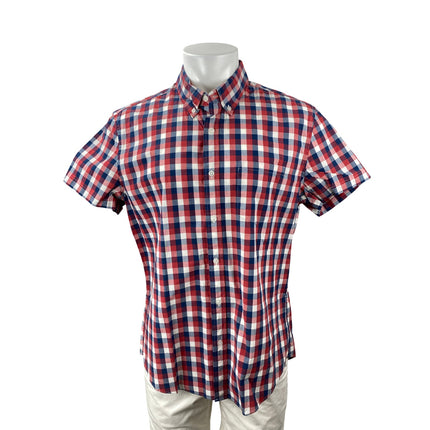 J.Crew Flex Washed Men's Red Gingham Check Short Sleeve Button Up Shirt Top L