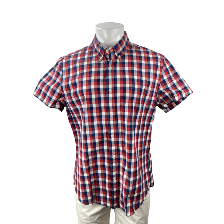 J.Crew Flex Washed Men's Red Gingham Check Short Sleeve Button Up Shirt Top L