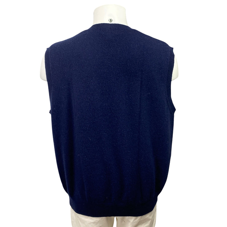 Jos A Bank Men's Navy Blue 100% Cashmere V Neck Button Up Sweater Vest Size XL
