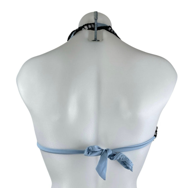 Bar III Blue Black Boho Halter Tie Back Backless Bikini Swimwear Top Size S