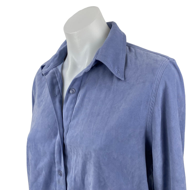 Women's Blue Collared Casual Long Sleeve Button Down Blouse Shirt Top Size S