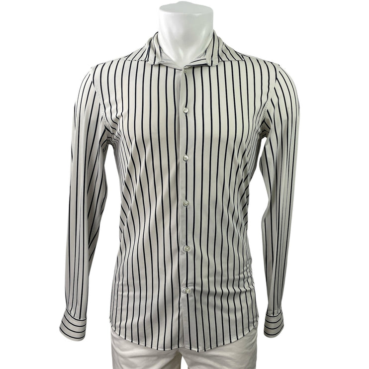 Zara Men's Black White Striped Slim Fit Long Sleeve Button Down Shirt Top Size S