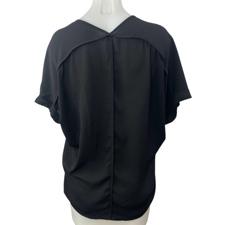 Lush Women's Black V Neck Short Dolman Sleeves Tunic Shirt Blouse Top Size S