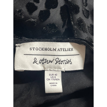& Other Stories Womens Black Sheer Leopard Print Long Sleeve Mini A-Line Dress 8