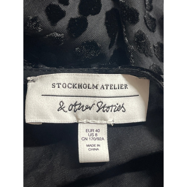 & Other Stories Womens Black Sheer Leopard Print Long Sleeve Mini A-Line Dress 8