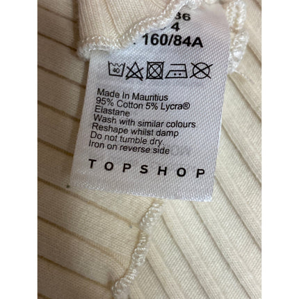 Topshop Women's Cream Ribbed Knit Lettuce Long Sleeve Button Up Crop Top Size 4