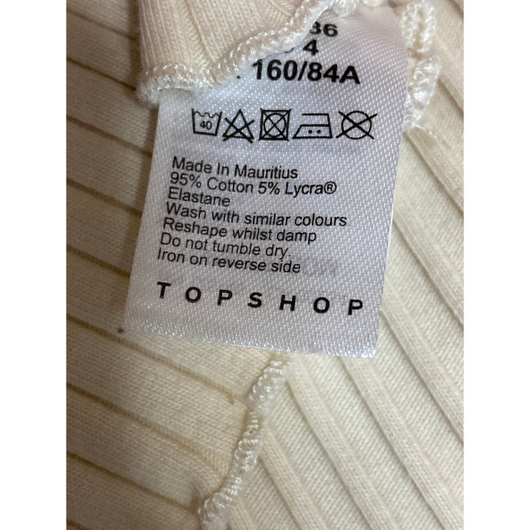 Topshop Women's Cream Ribbed Knit Lettuce Long Sleeve Button Up Crop Top Size 4