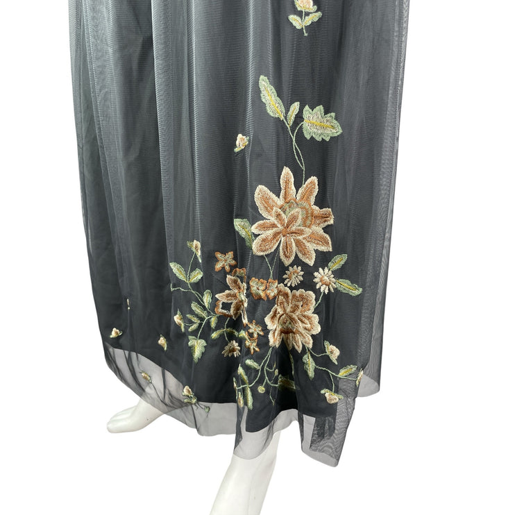 Coldwater Creek Women Gray Mesh Floral Embroidered Pleated Midi Full Skirt Sz 3X