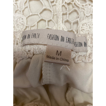 Fashion on Earth Cream Floral Crochet Knit Drawstring Beach Mini Shorts Size M