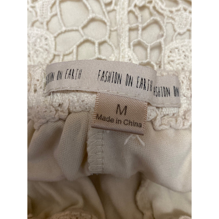 Fashion on Earth Cream Floral Crochet Knit Drawstring Beach Mini Shorts Size M