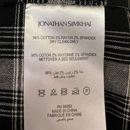 Jonathan Simkhai Black Plaid Checkered Short Sleeve Button Up Mini Shirt Dress S