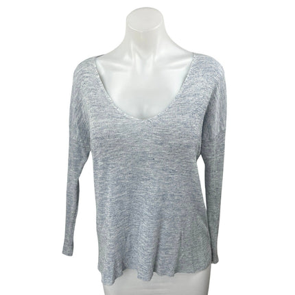 Ann Taylor Blue Ribbed Knit Long Sleeve Scoop Neck Linen T Shirt Tee Top Size XS