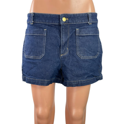 J.Crew Women's Blue Patch Pocket High Rise Straight Leg Denim Jean Shorts Sz 8