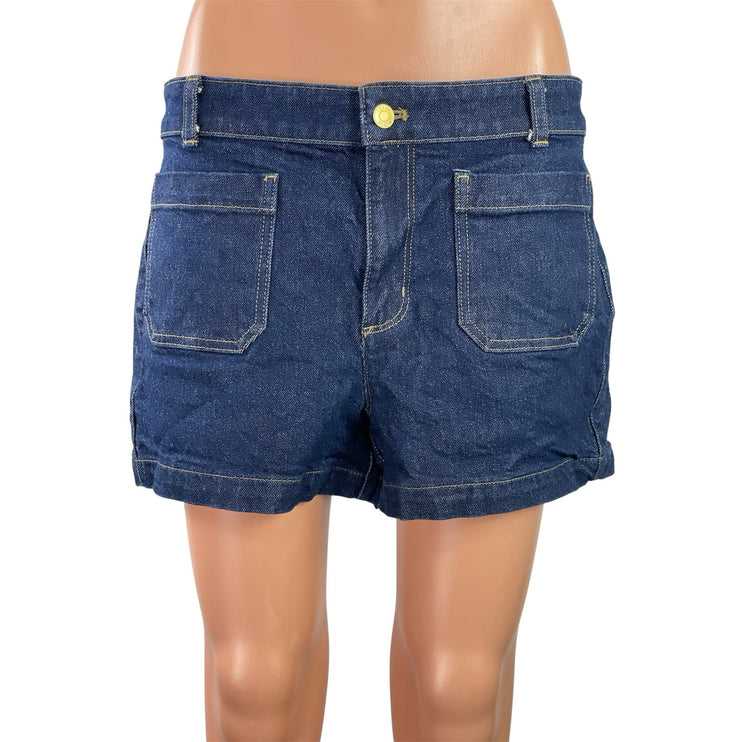 J.Crew Women's Blue Patch Pocket High Rise Straight Leg Denim Jean Shorts Sz 8