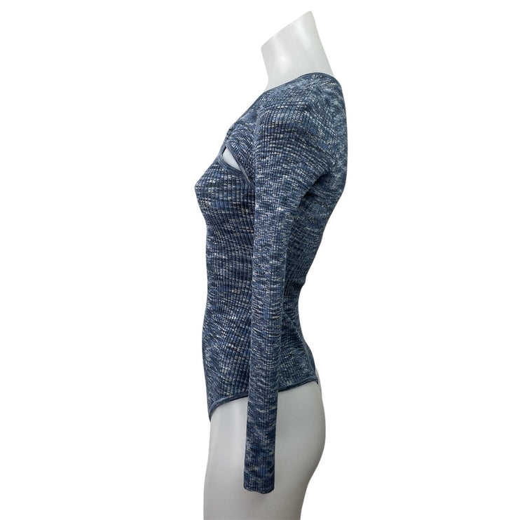 Abercrombie & Fitch O-Ring Blue Space Dye Long Sleeve Cutout Sweater Bodysuit XS