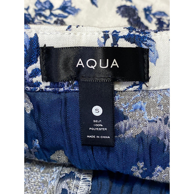 Aqua Women's White Blue Floral Short Puff Sleeve Square Blouse Crop Top Size S