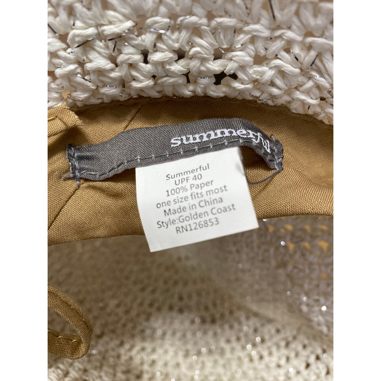Summerful Golden Coast White Knitted Crochet Minimalist Straw Bucket Cap Hat OS