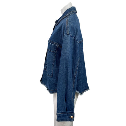 Kensie Blue Button Down Long Sleeve Oversized Pocket Denim Jean Coat Jacket L