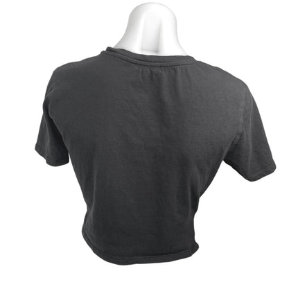 Zara Women's Black Short Sleeve Twist Front Crew Neck Crop T Shirt Tee Top Sz M