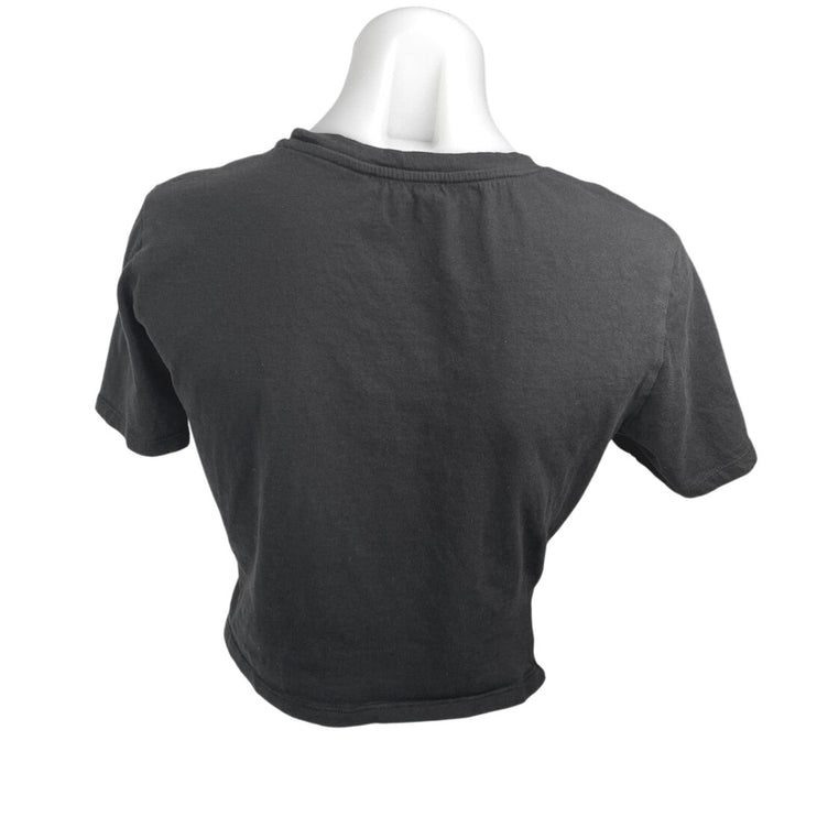 Zara Women's Black Short Sleeve Twist Front Crew Neck Crop T Shirt Tee Top Sz M