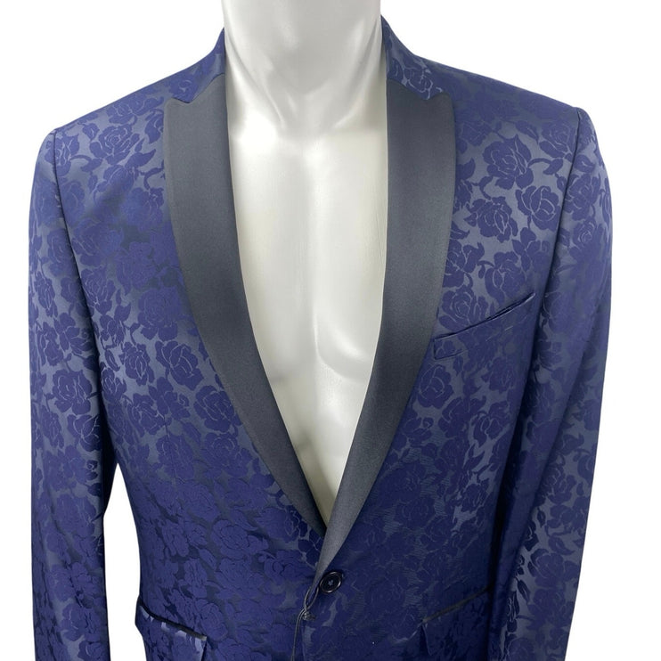 NEW Heart & Dagger Men's Blue Floral Satin Long Sleeve Suit Coat Jacket Size 40