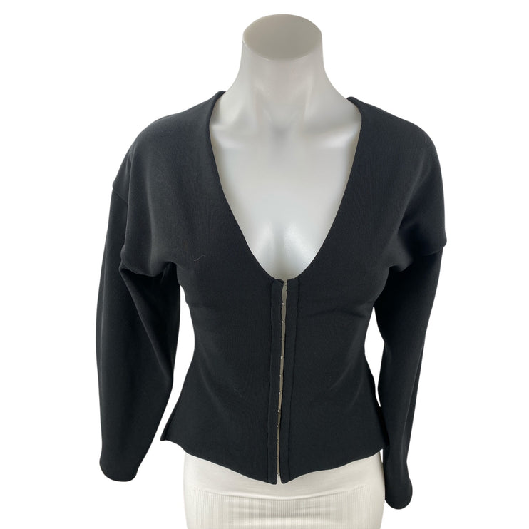 ASOS Design Women's Black Long Balloon Sleeve V Neck Hook Eye Blouse Top Size XS
