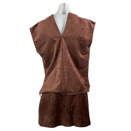 Amanda Uprichard Freya Women's Brown Faux Suede Tie Two Piece Skirt Set Size S
